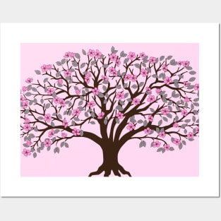 live in harmony with pink blooming apple tree Posters and Art